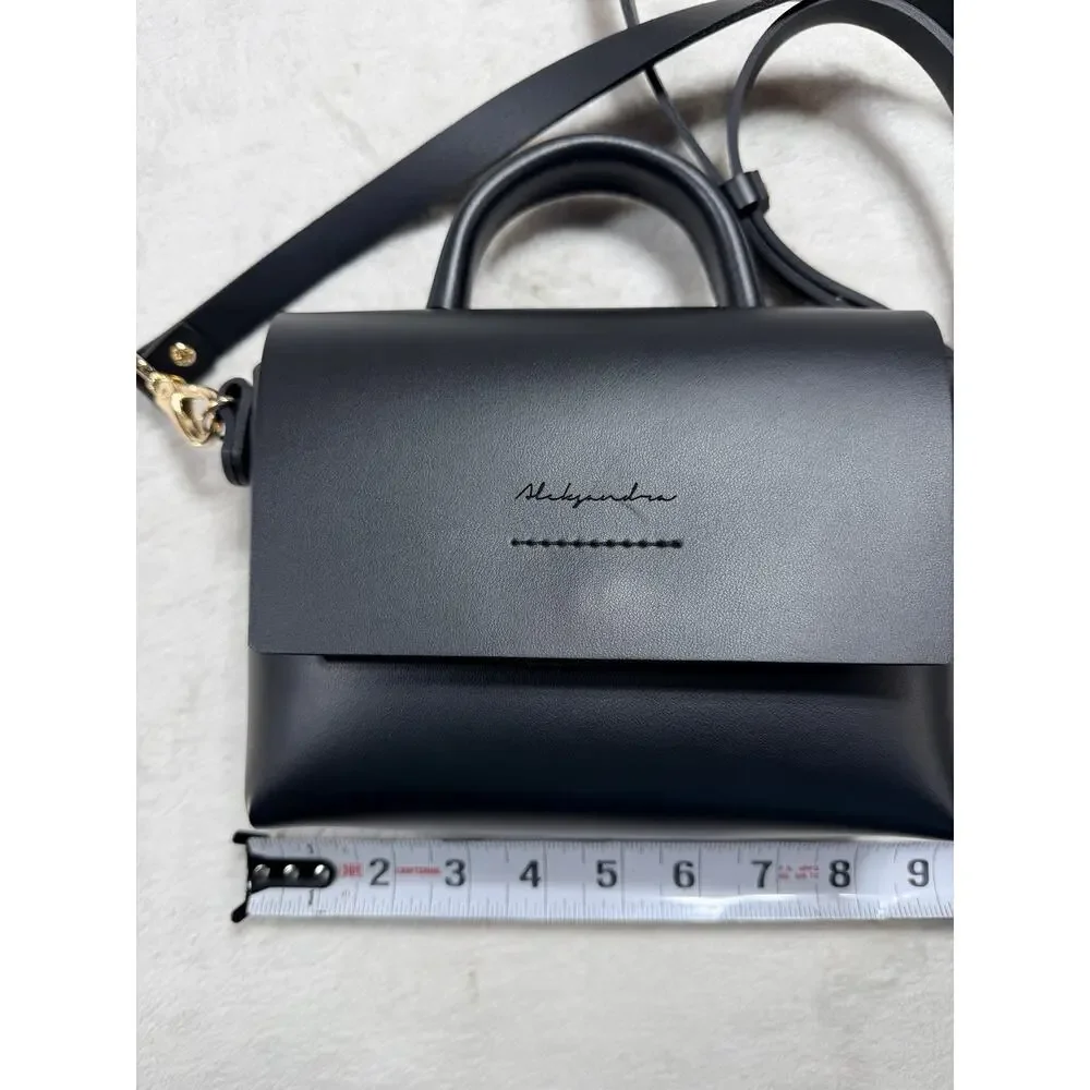 Przywara-Strzalka Black Leather Minimalist Crossbody Flap Bag Handmade NWOT